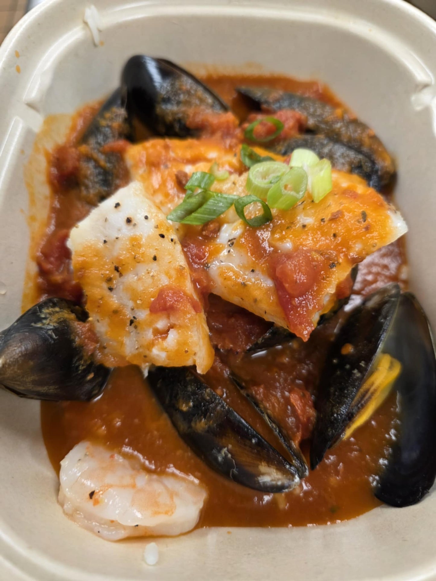 Sun Nov 23: GLUTEN FREE Shrimp, Mussels, Cod in an Andouille Sausage Tomato Broth
